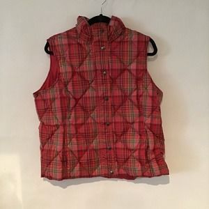 Lands’ End Red Plaid Puffer Vest Size 14/16